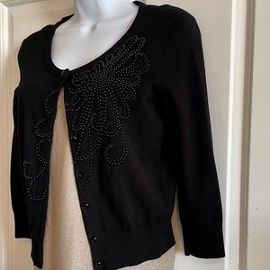 Cable & Gauge Petite Black Beaded Cardigan w/Beautiful beading